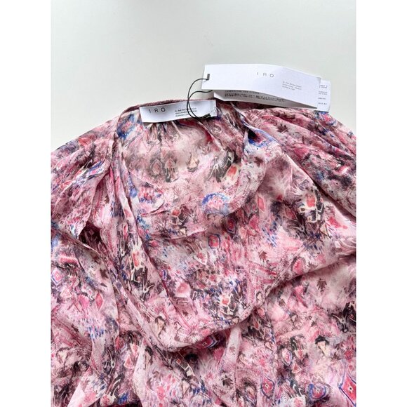 NWT IRO Pomea Pink Purple Ikat Sheer Silk Georgette Draped Blouse, Size 36/XS - Picture 8 of 11